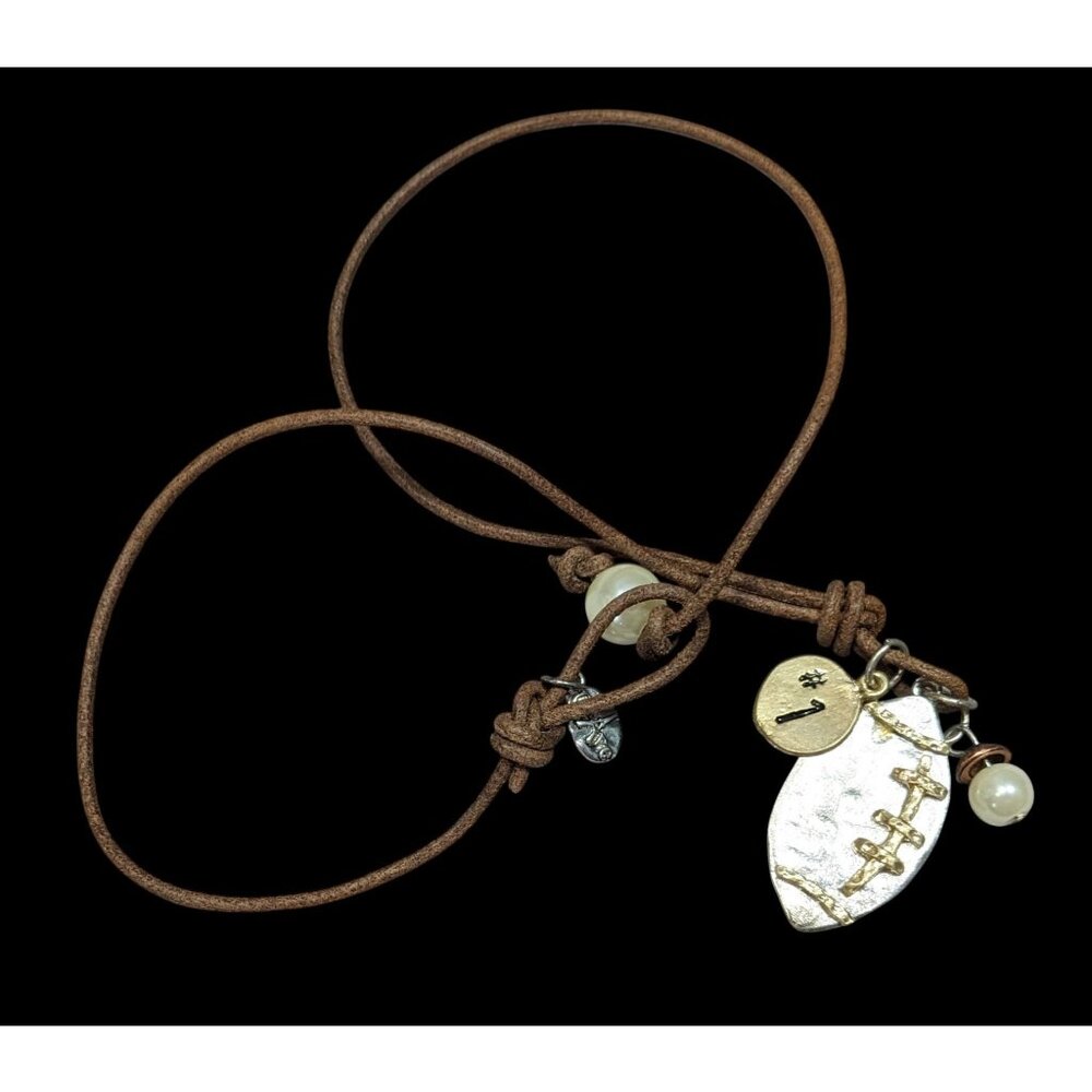 Crave Football Metallic Pendant Necklace With Charm Accents